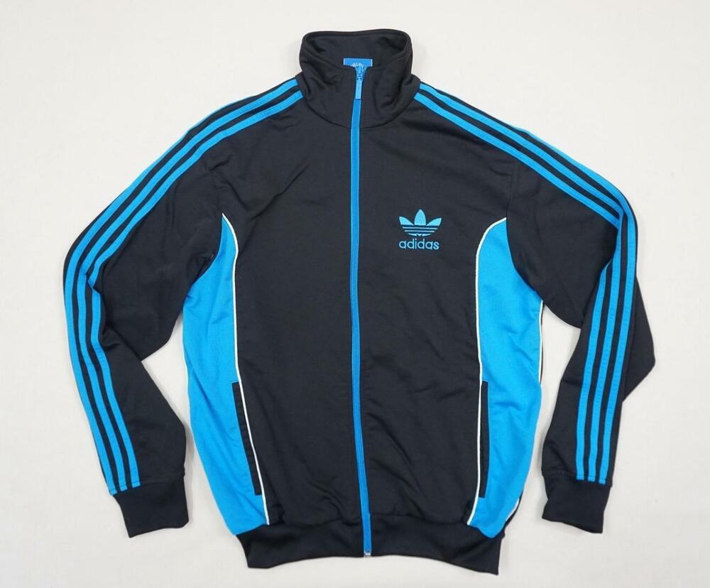 ADIDAS ORIGINALS TREFOIL USED MEN S BLACK/BLUE STRIPES TRACK JACKET